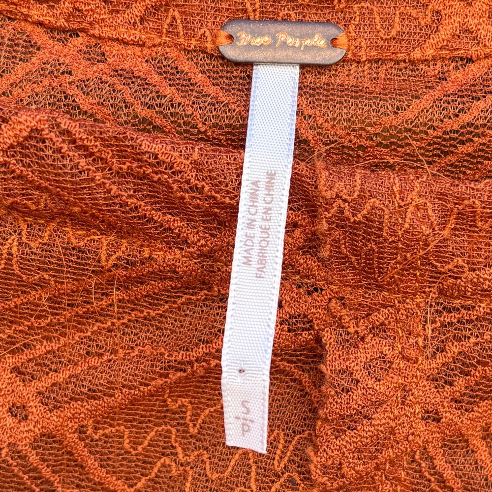 Free People Burnt Orange Mesh Bell Long Sleeve Blouse - Picture 9 of 14